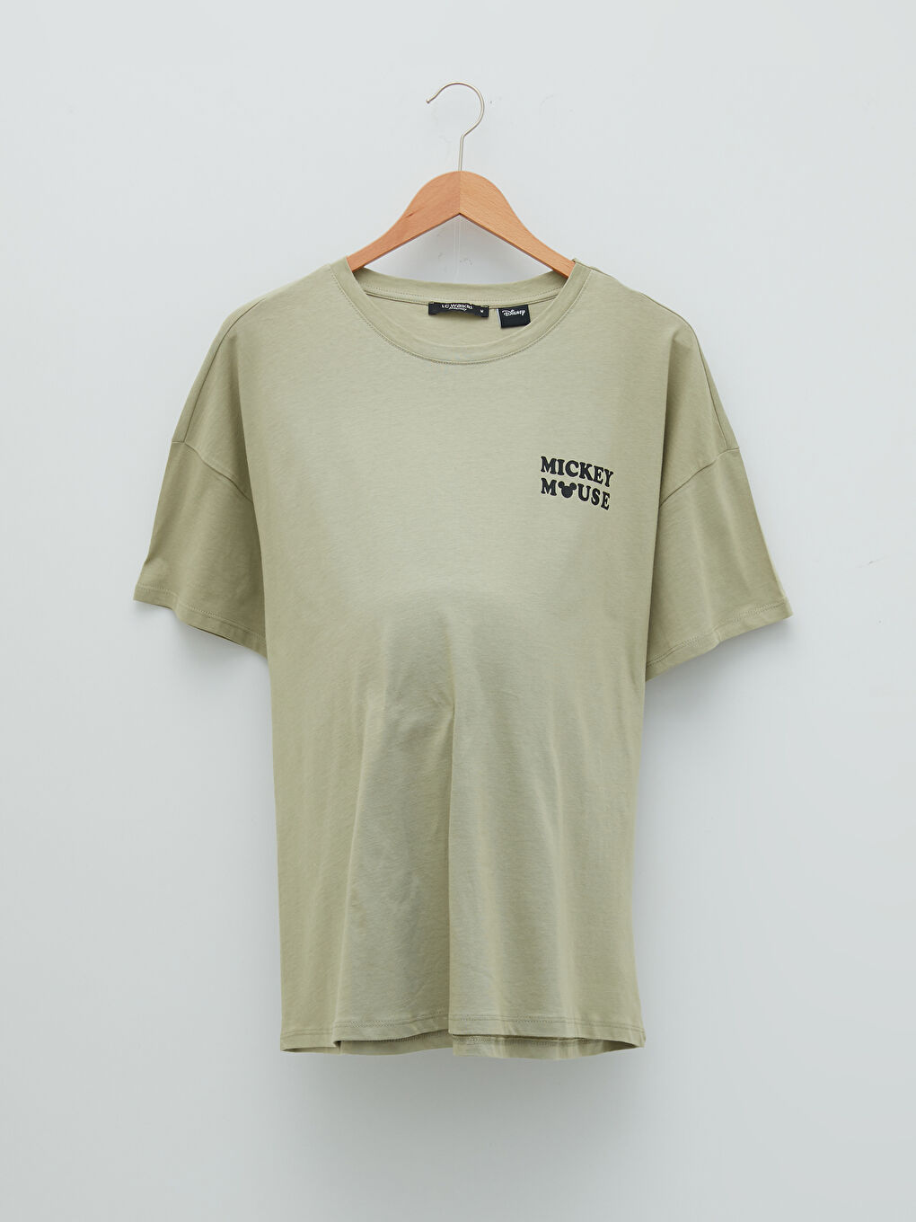 Yeşil Bisiklet Yaka Mickey Mouse Baskılı Kısa Kollu Pamuklu Hamile Tişört-9