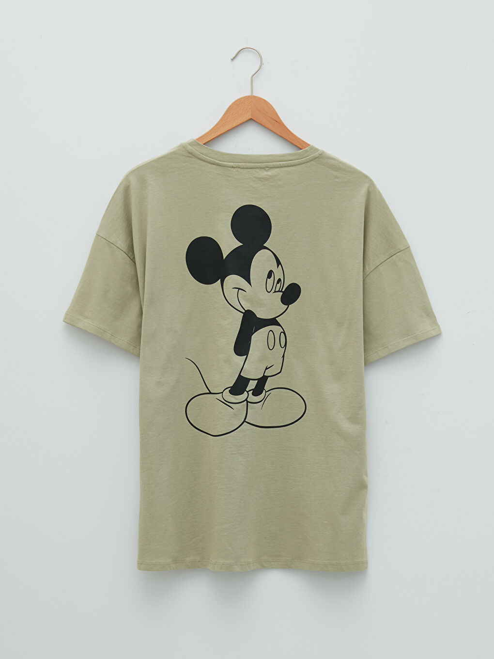 Yeşil Bisiklet Yaka Mickey Mouse Baskılı Kısa Kollu Pamuklu Hamile Tişört-10