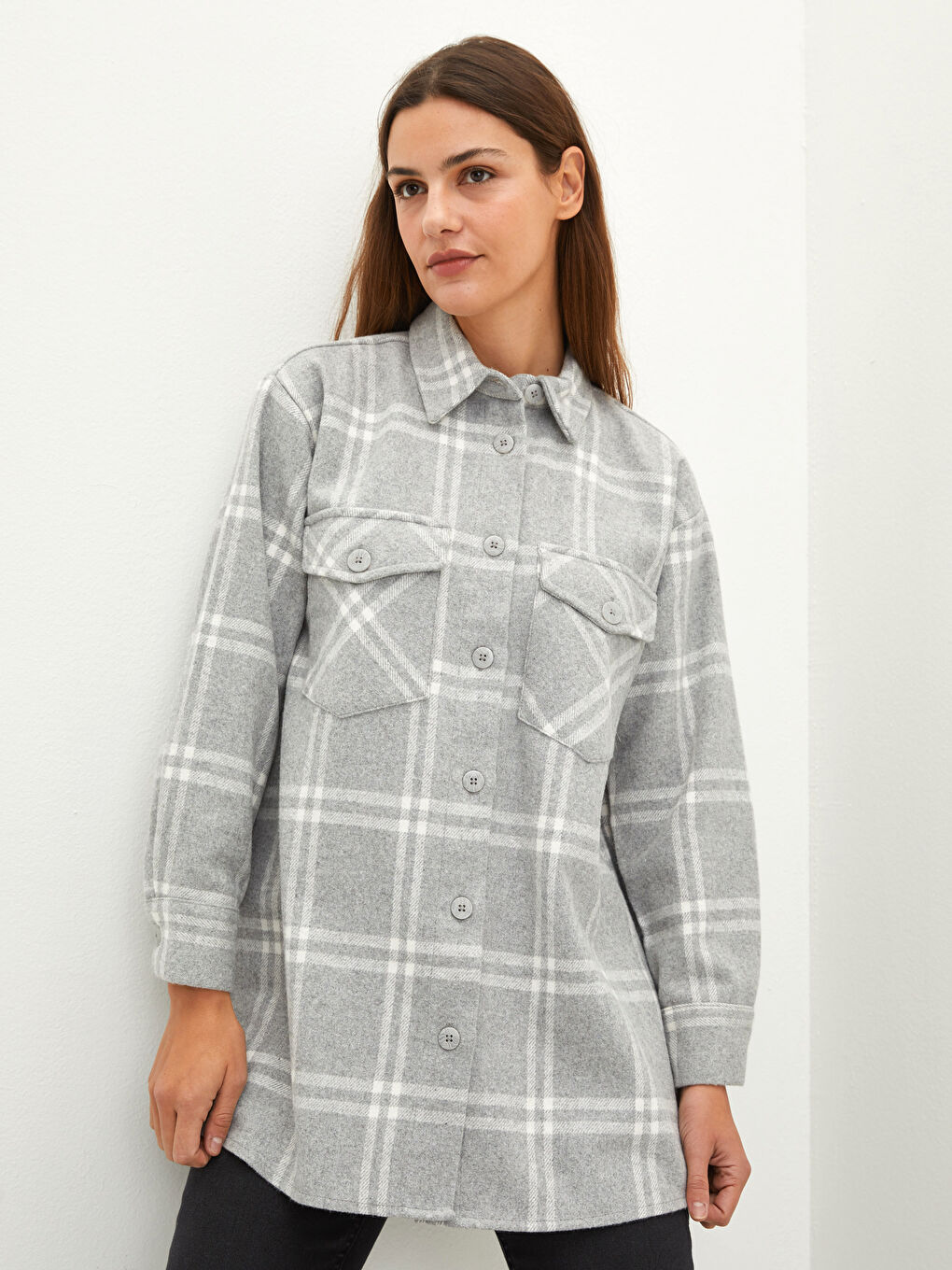 LCW Modest Plaid Long Sleeve Oversize Flannel Women's Shirt Tunic -W1HN99Z8-LMK