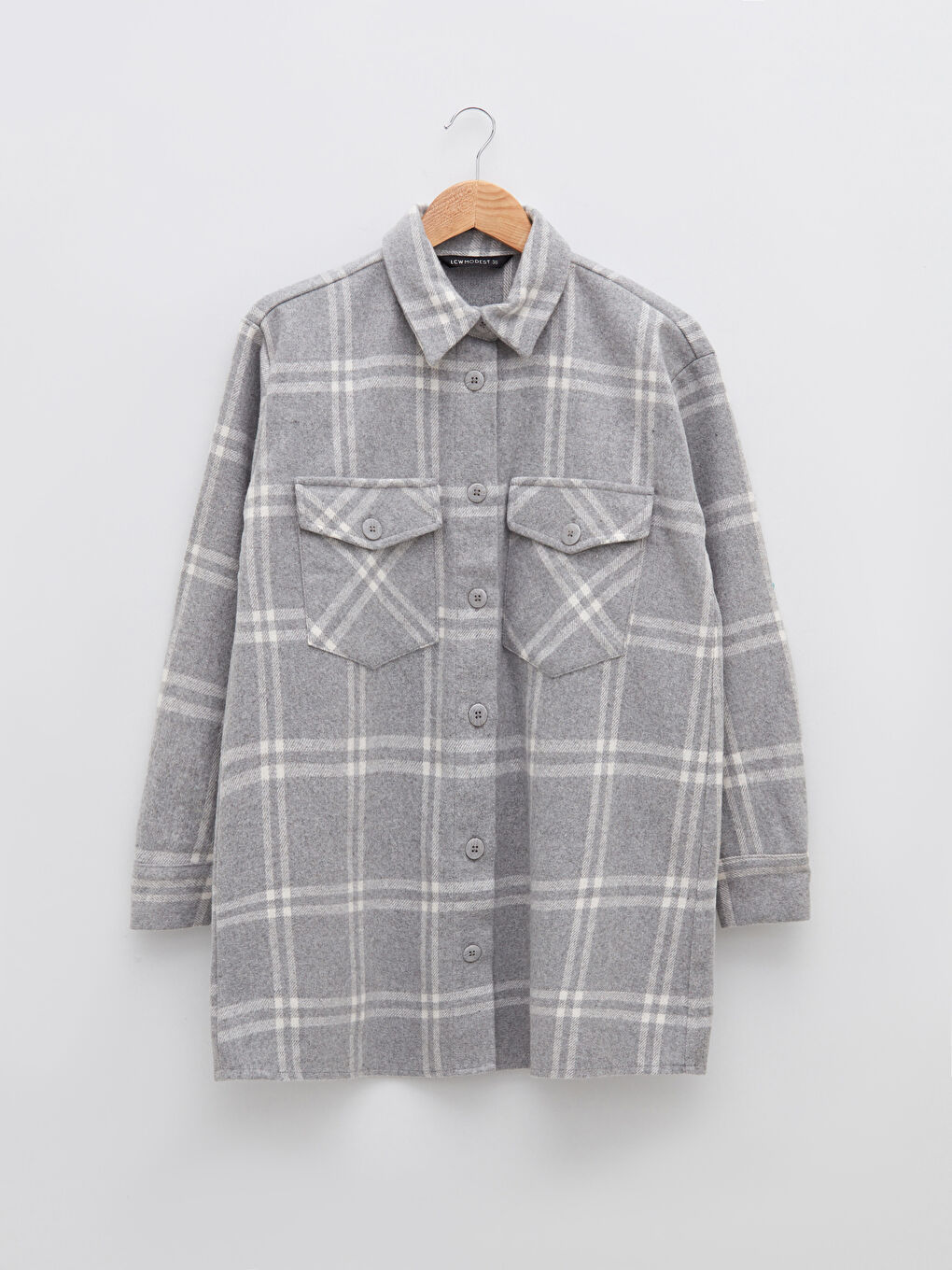 LCW Modest Plaid Long Sleeve Oversize Flannel Women's Shirt Tunic -W1HN99Z8-LMK