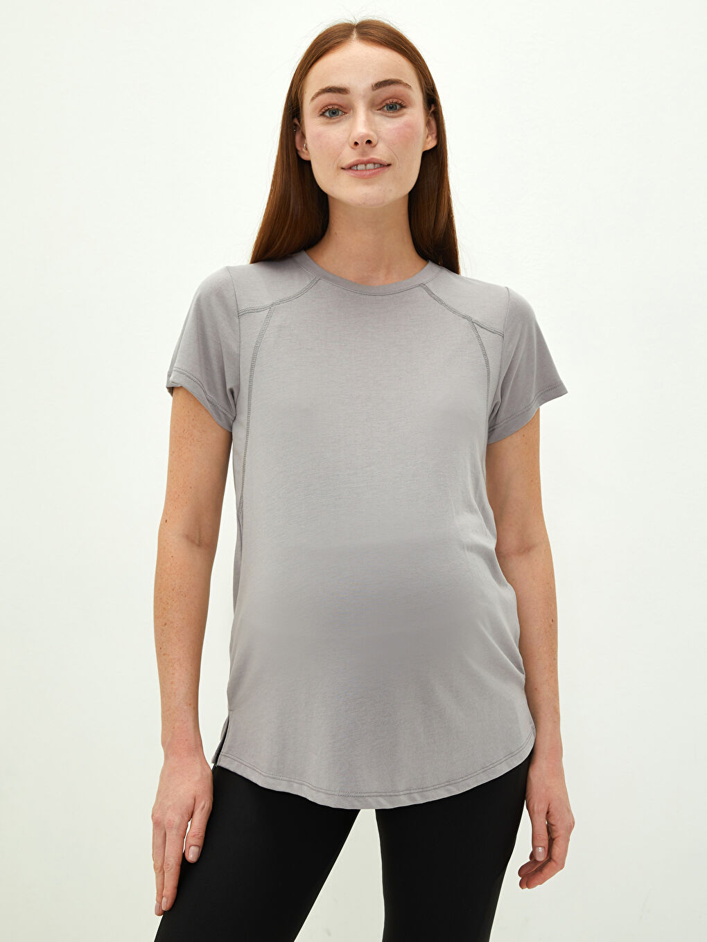 Crew Neck Plain Short Sleeve Maternity T-Shirt-1