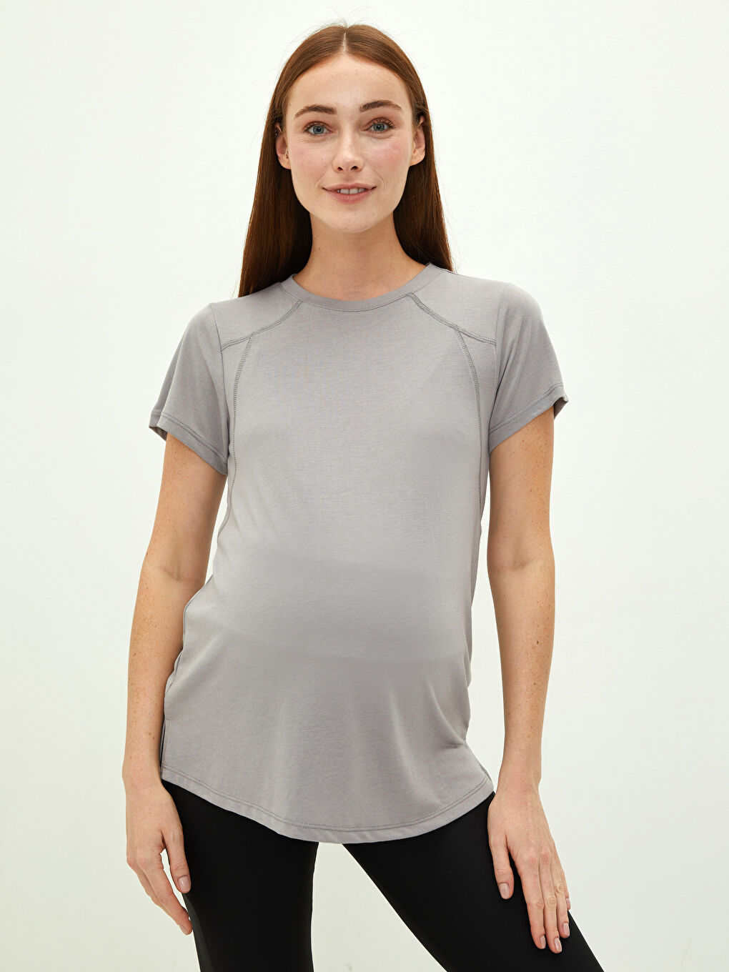 Crew Neck Plain Short Sleeve Maternity T-Shirt-3