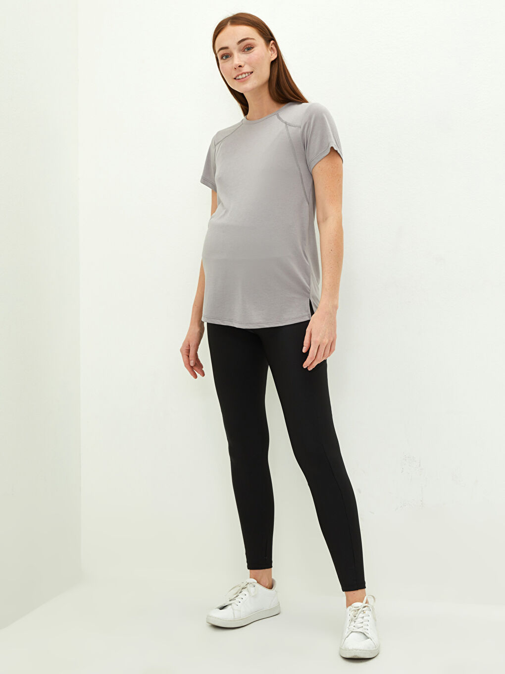 Crew Neck Plain Short Sleeve Maternity T-Shirt-5