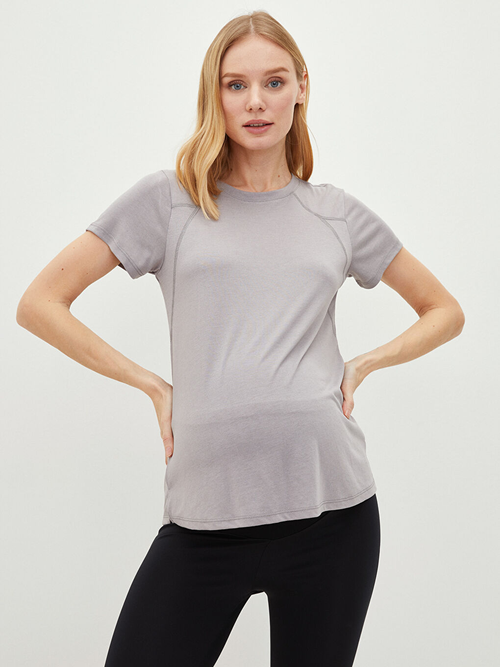 Crew Neck Plain Short Sleeve Maternity T-Shirt