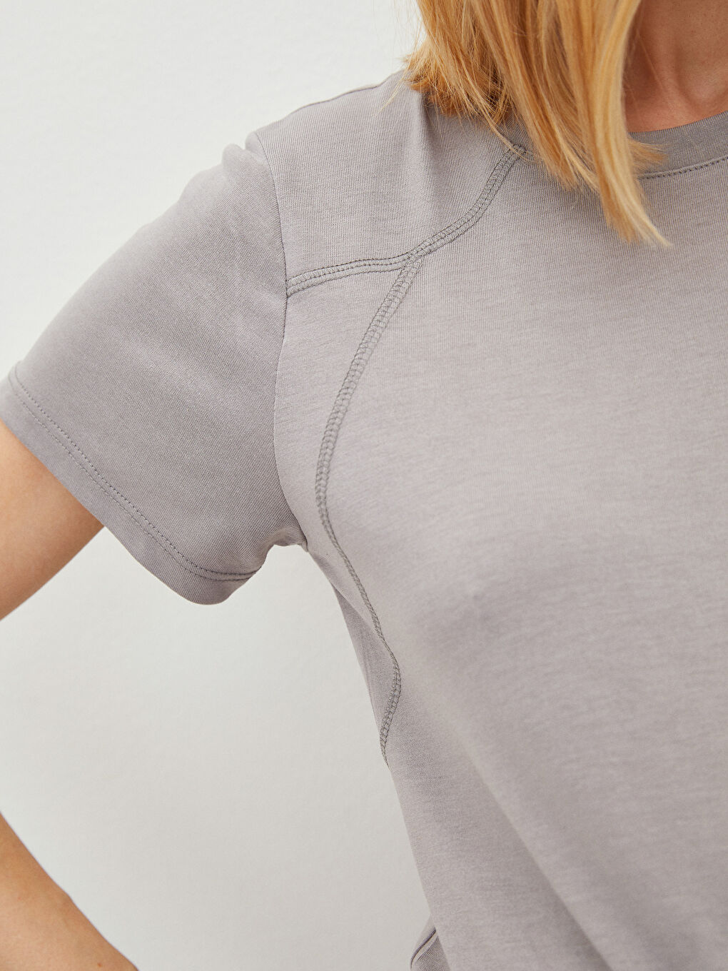 Crew Neck Plain Short Sleeve Maternity T-Shirt-4