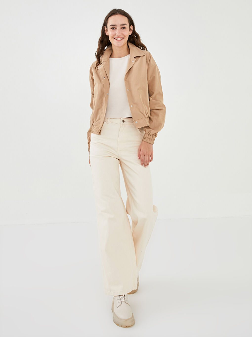 Shirt Collar Straight Pocket Detailed Long Sleeve Slim Women's Coat-2