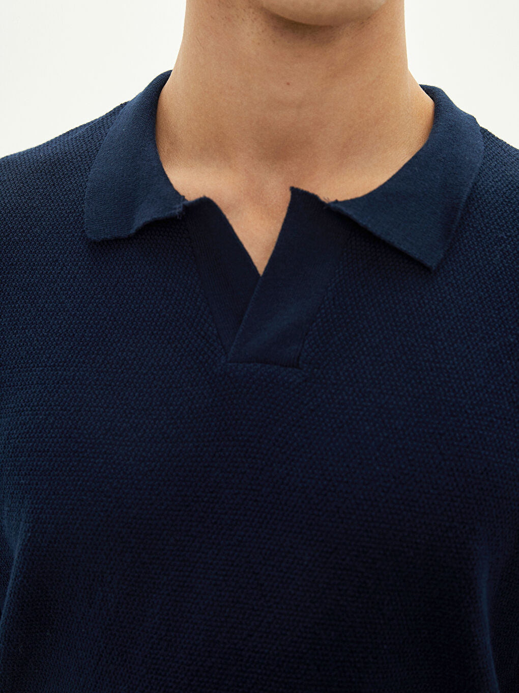 سترة تريكو بياقة بولو وكم قصير للرجال-2