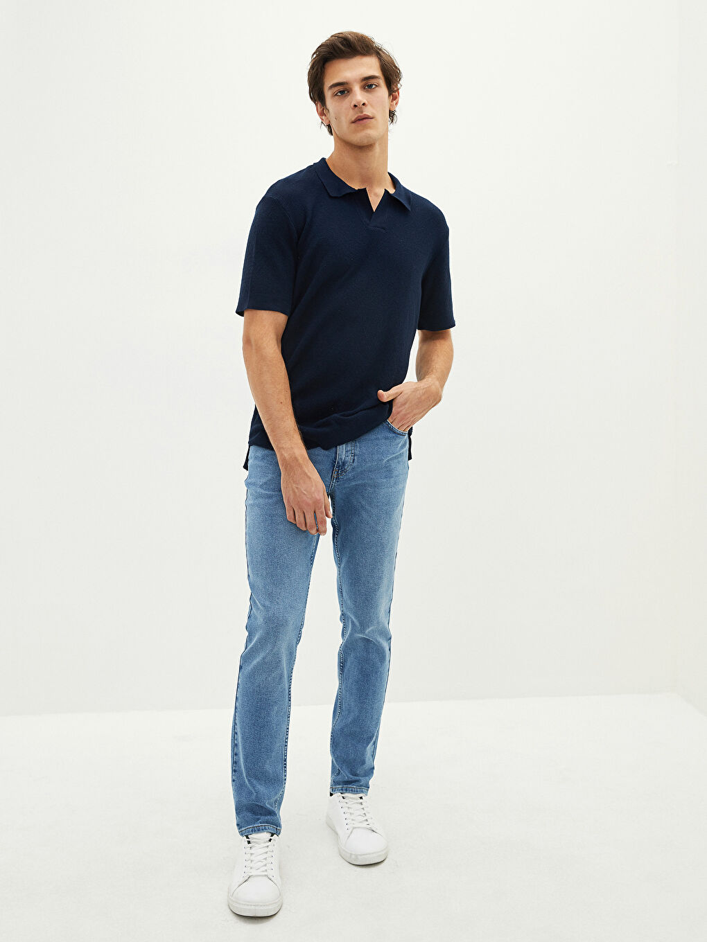 سترة تريكو بياقة بولو وكم قصير للرجال-3