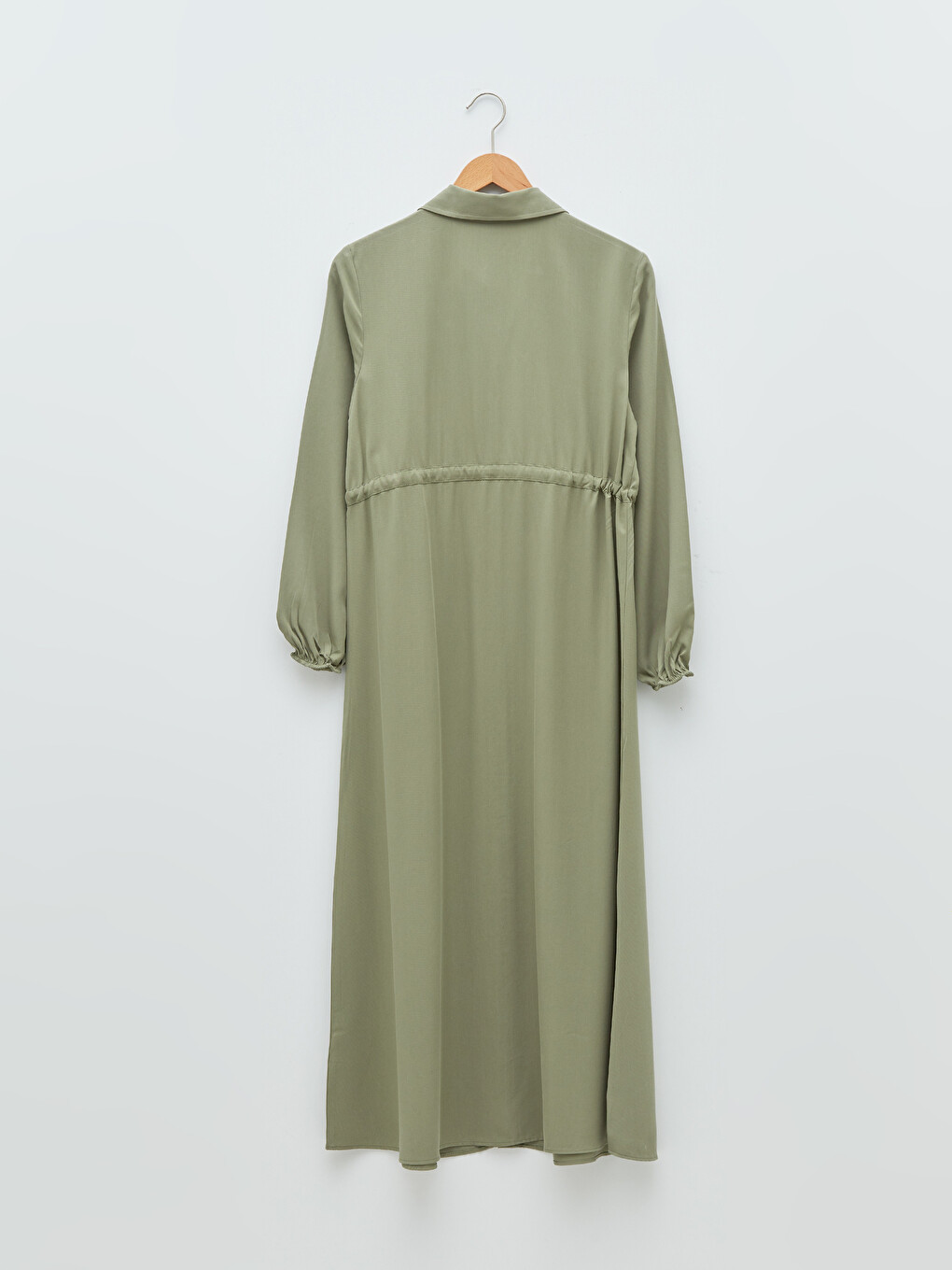 Shirt Collar Plain Tie Detailed Long Sleeve Maternity Dress-5