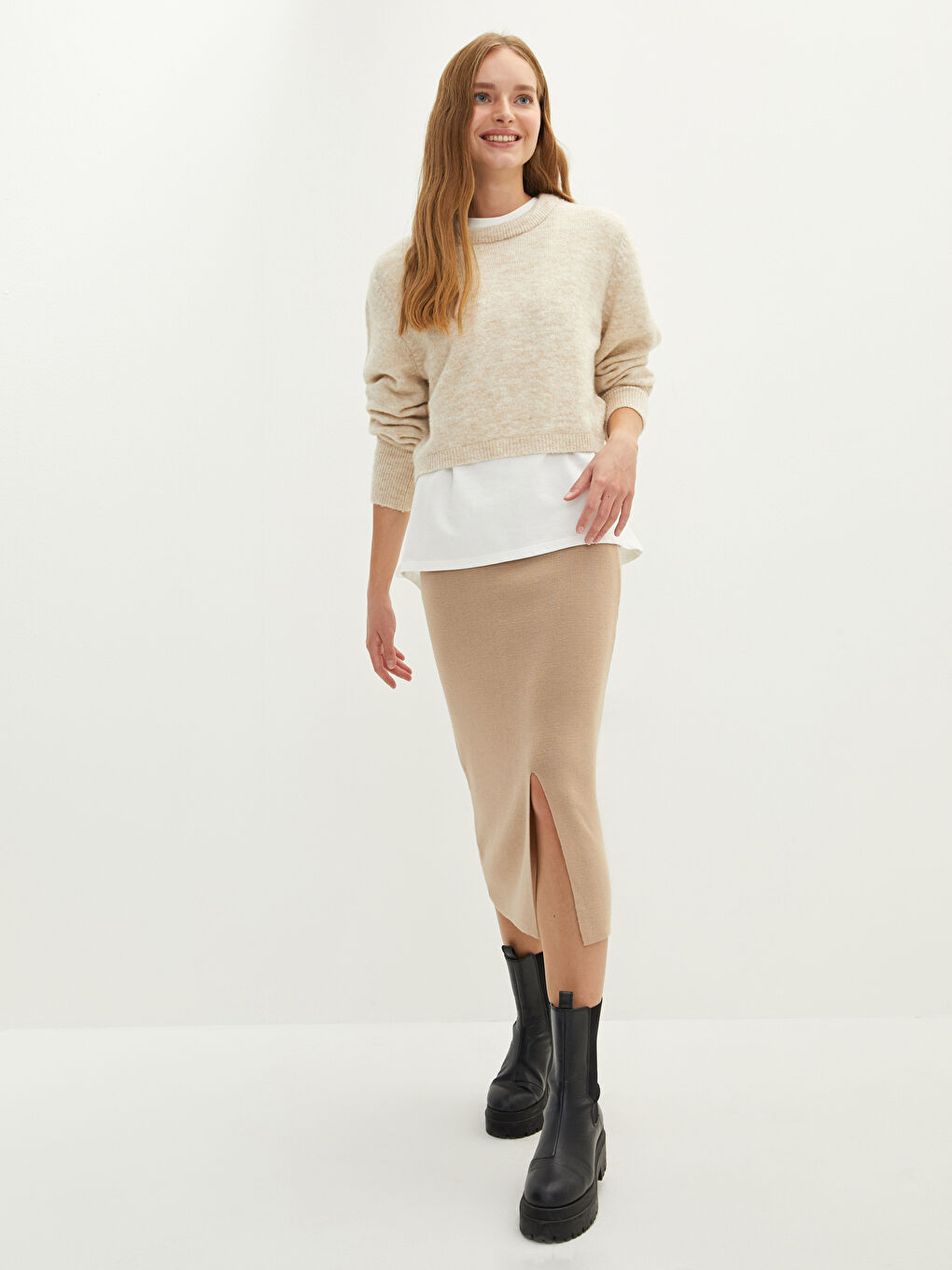 LCW Vision Women's Elasticated Waist Plain Knitwear Skirt -W1HO28Z8-D4N