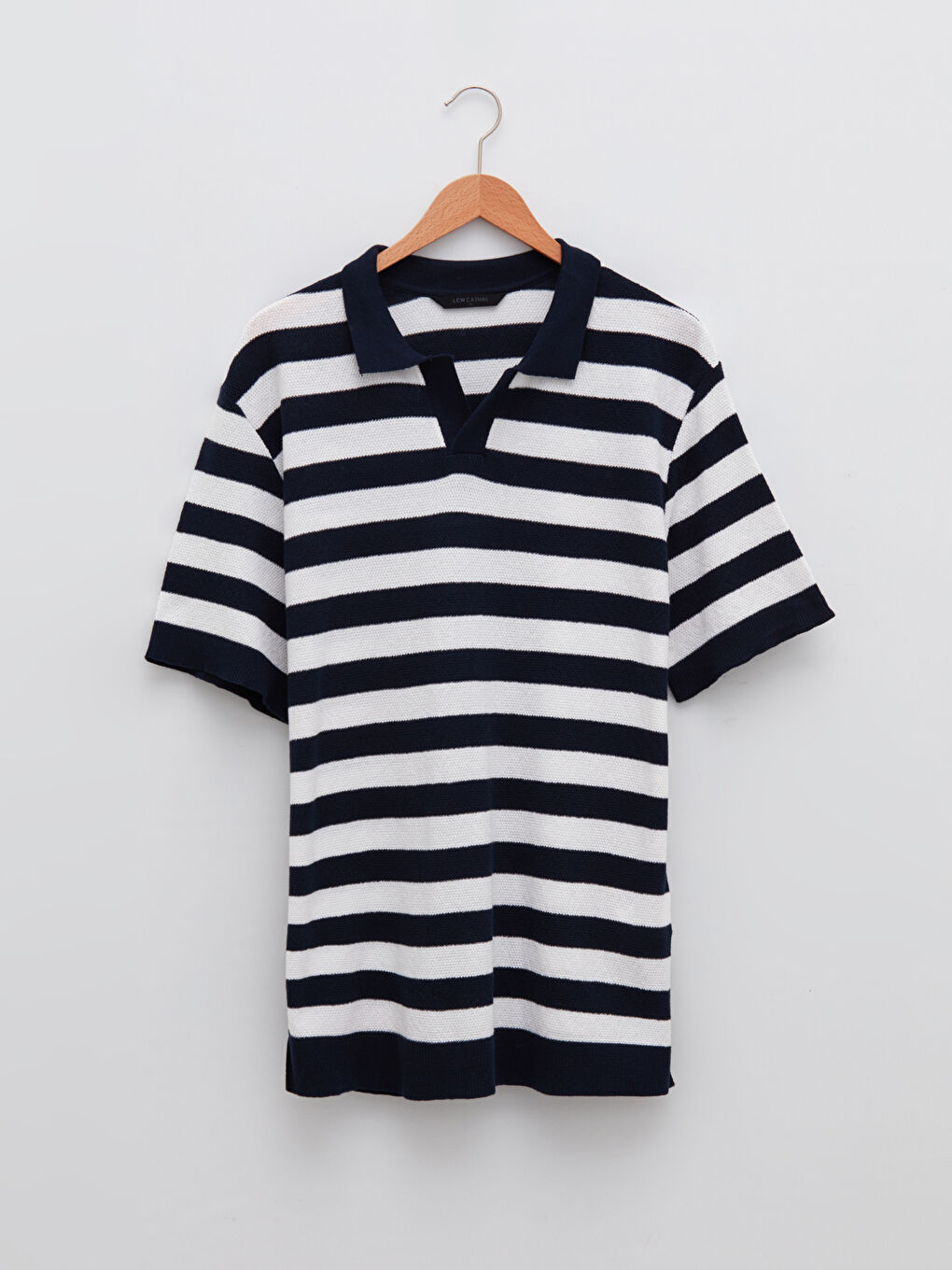 Polo Neck Short Sleeve Striped Men's Knitwear Sweater-5