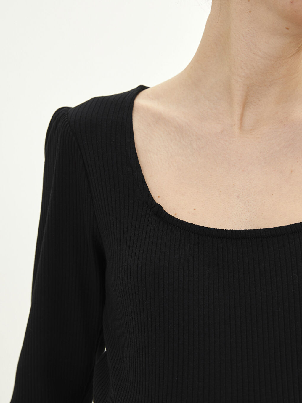Square Collar Plain Long Sleeve Maternity T-Shirt-3