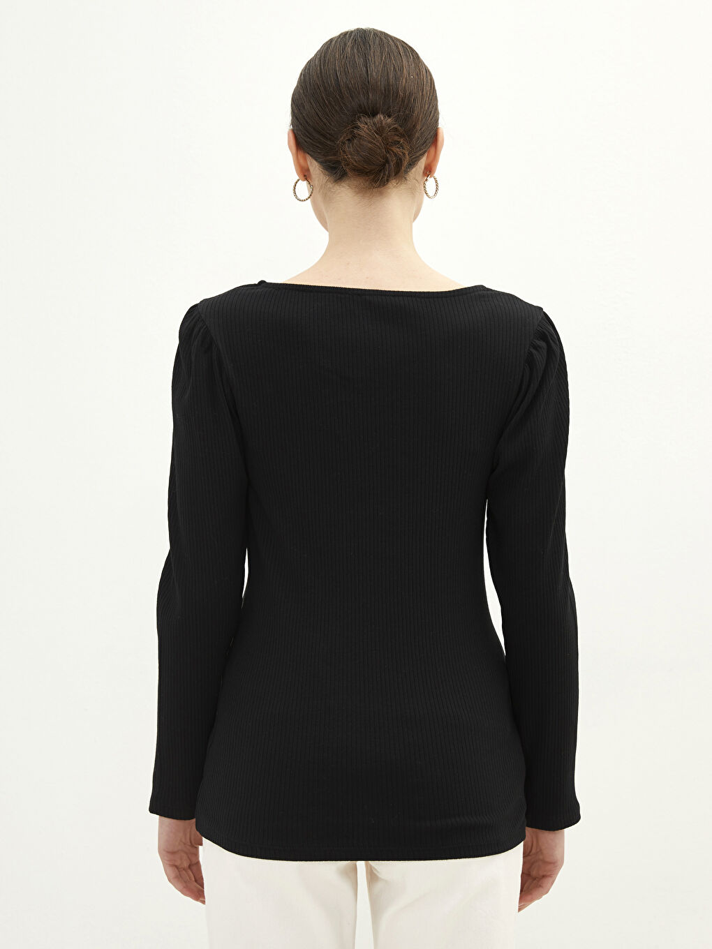 Square Collar Plain Long Sleeve Maternity T-Shirt-4
