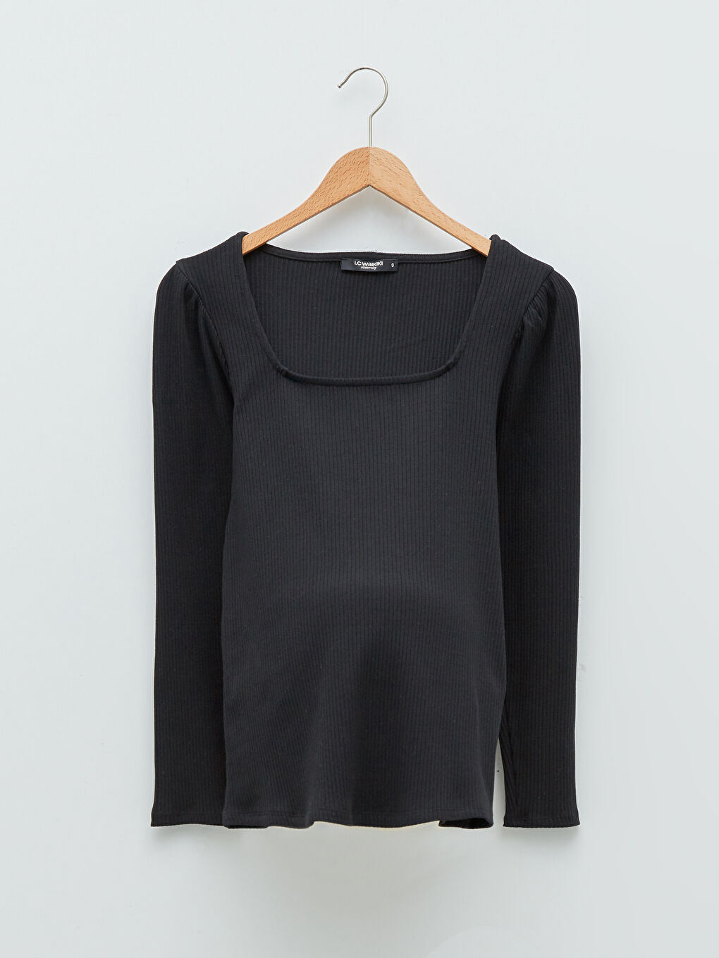 Square Collar Plain Long Sleeve Maternity T-Shirt-5