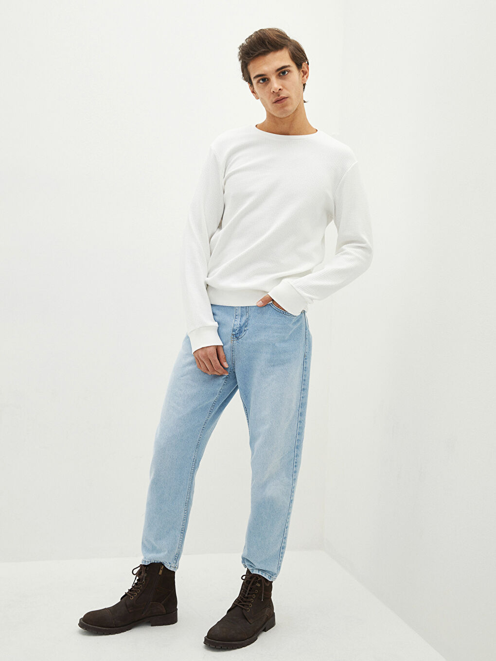 Hanorac cu Mânecă Lungă și Guler Rotund pentru Bărbați-3