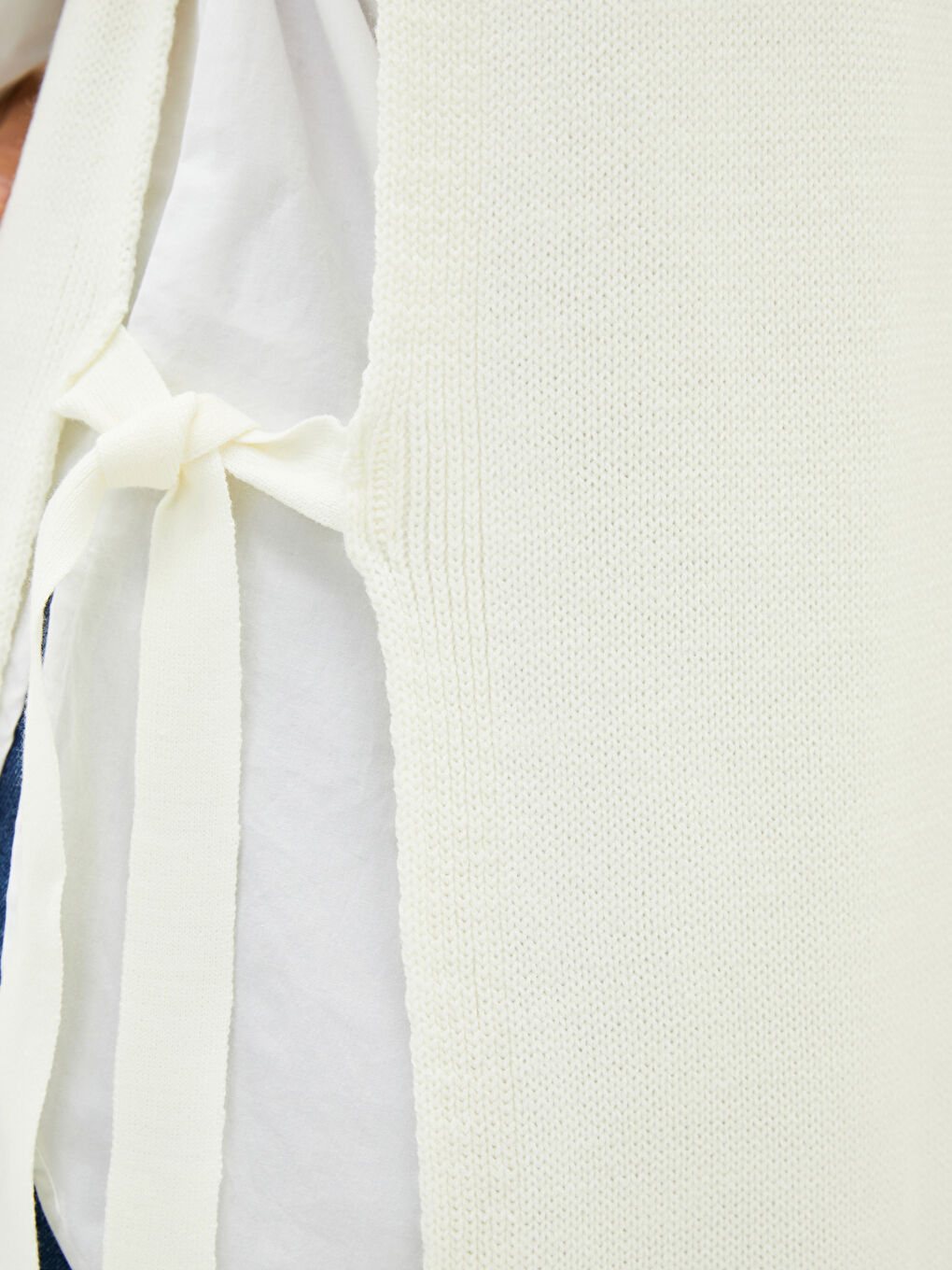 Ekru Kadın Yarım Balıkçı Yaka Düz Triko Panço-2