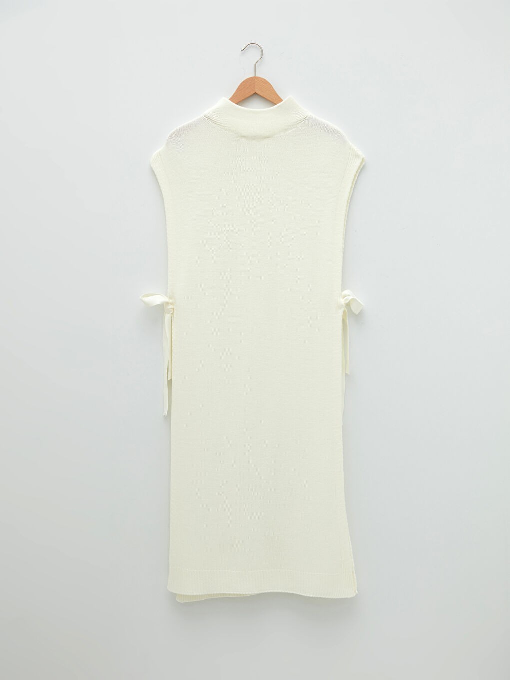 Ekru Kadın Yarım Balıkçı Yaka Düz Triko Panço-5