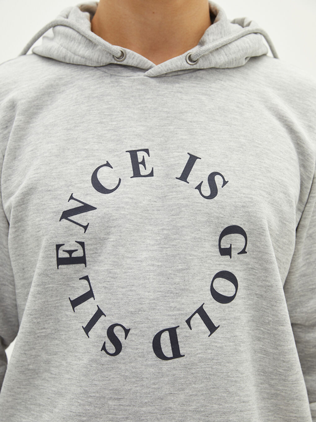 Gri Uzun Kollu Baskılı Erkek Hoodie-3