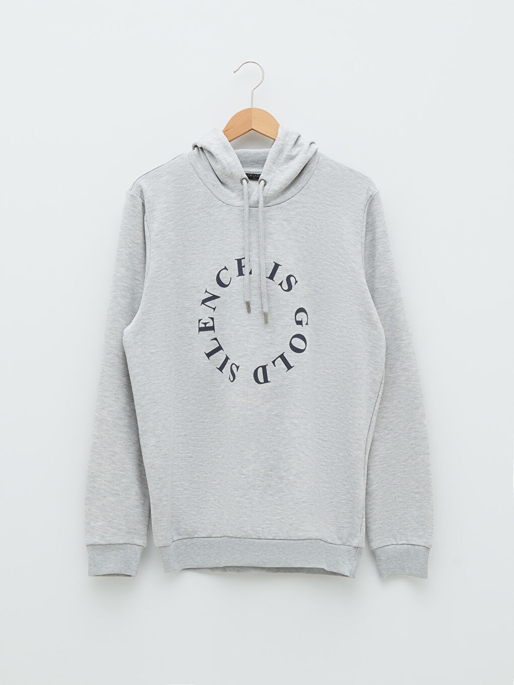 Gri Uzun Kollu Baskılı Erkek Hoodie-5