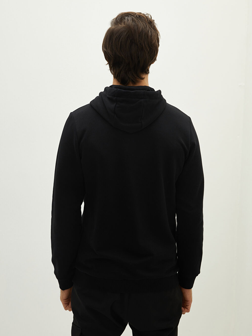 Siyah Uzun Kollu Baskılı Erkek Hoodie-4