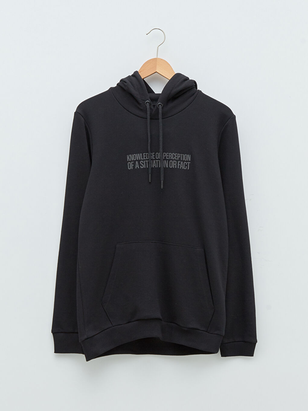 Siyah Uzun Kollu Baskılı Erkek Hoodie-5