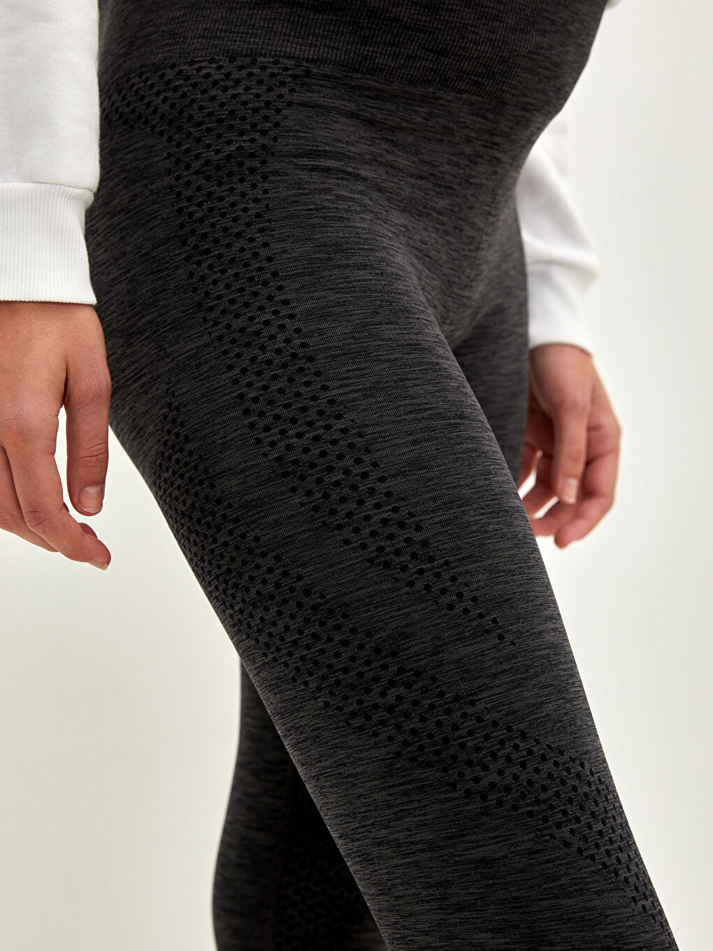 Antrasit Beli Lastikli Düz Hamile Tayt-3