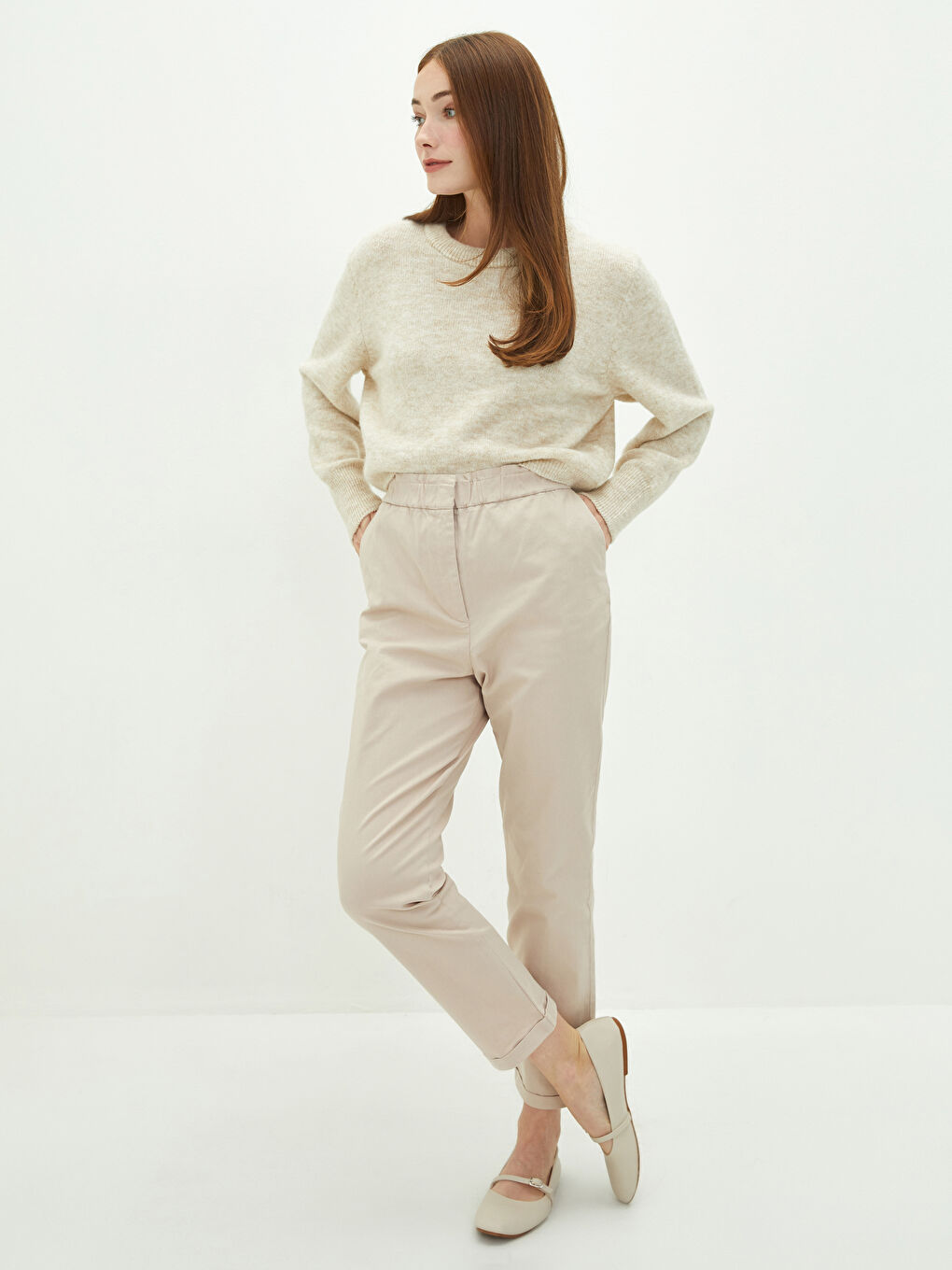 Elastic Waist Regular Pocket Detailed Women's Trousers