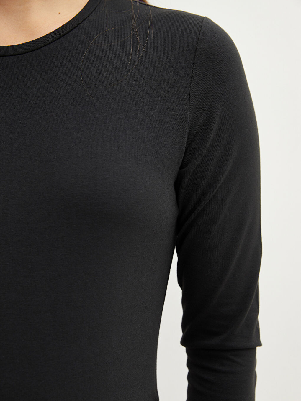 Siyah Bisiklet Yaka Düz Uzun Kollu Hamile Çıtçıtlı Body-3