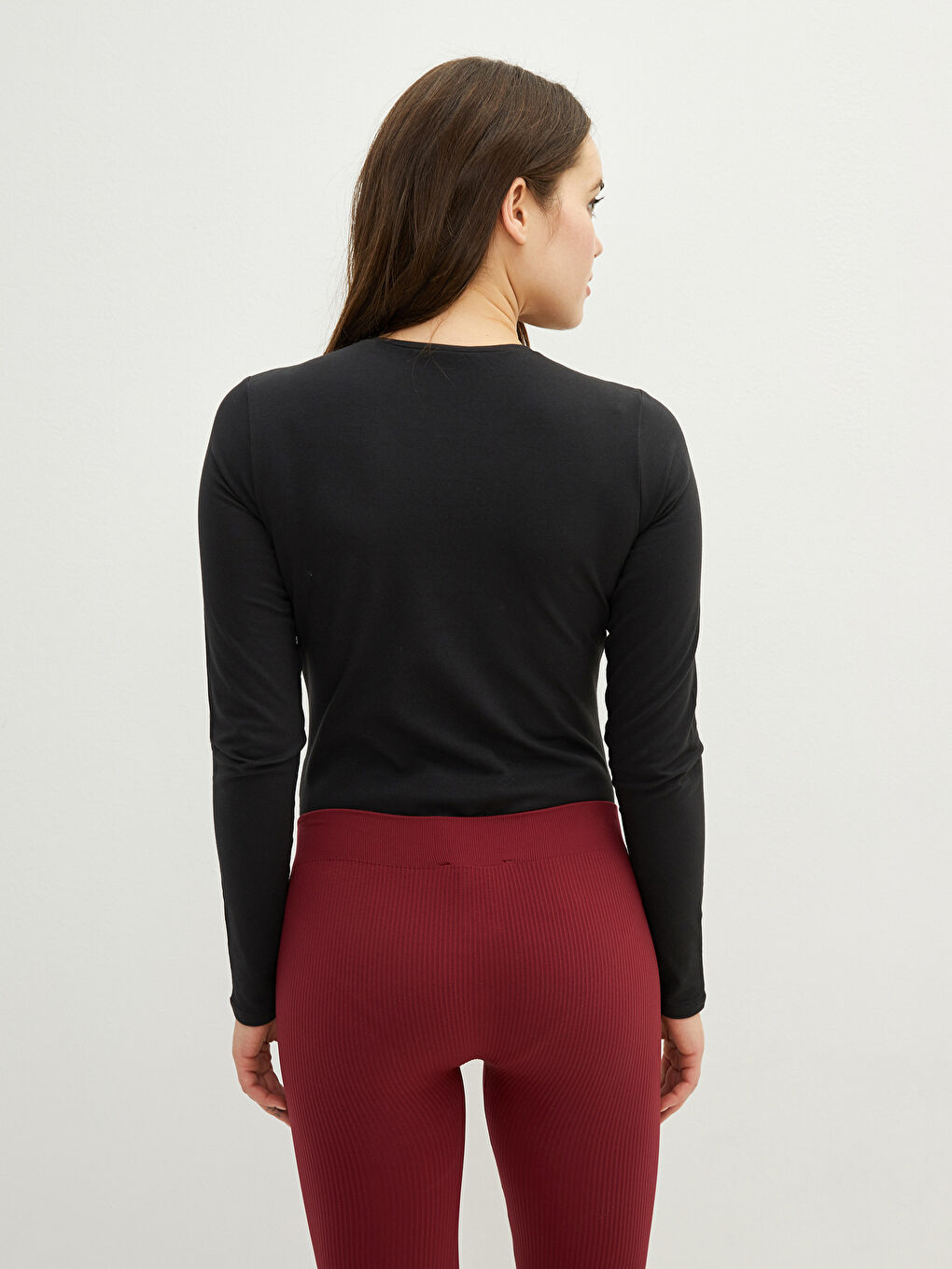 Siyah Bisiklet Yaka Düz Uzun Kollu Hamile Çıtçıtlı Body-4