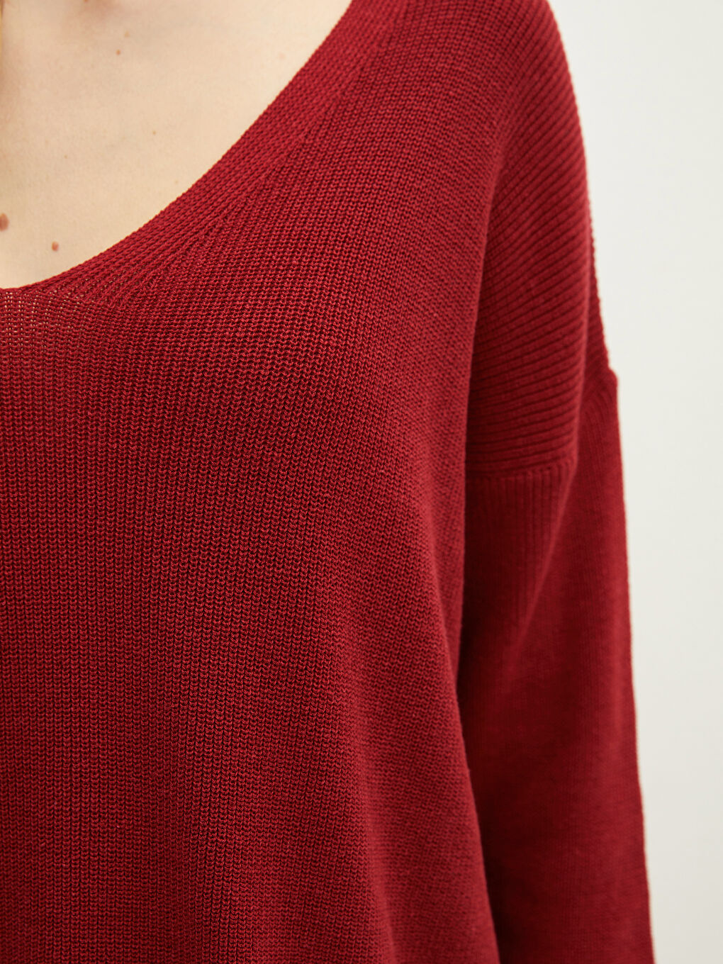 LCW Vision V-Ausschnitt Schlichter Langarm Damen Strickpullover -W1HP83Z8-HQG