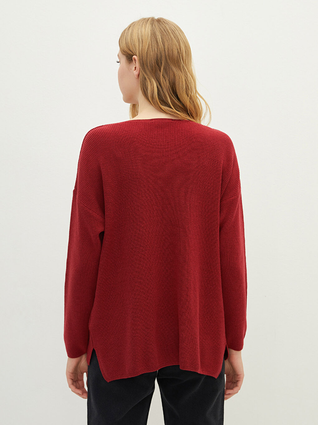LCW Vision V-Ausschnitt Schlichter Langarm Damen Strickpullover -W1HP83Z8-HQG