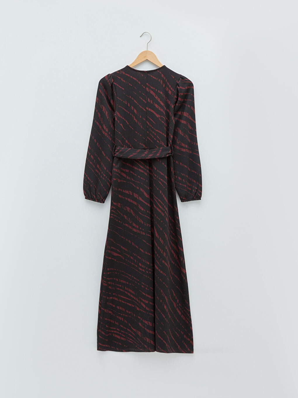 Kırmızı Bisiklet Yaka Baskılı Uzun Kollu Kadın Elbise-5