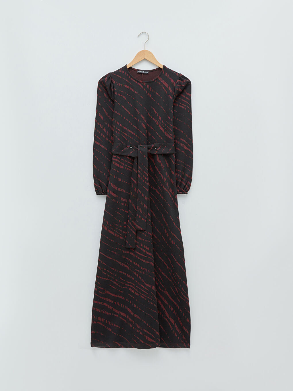 Kırmızı Bisiklet Yaka Baskılı Uzun Kollu Kadın Elbise-6