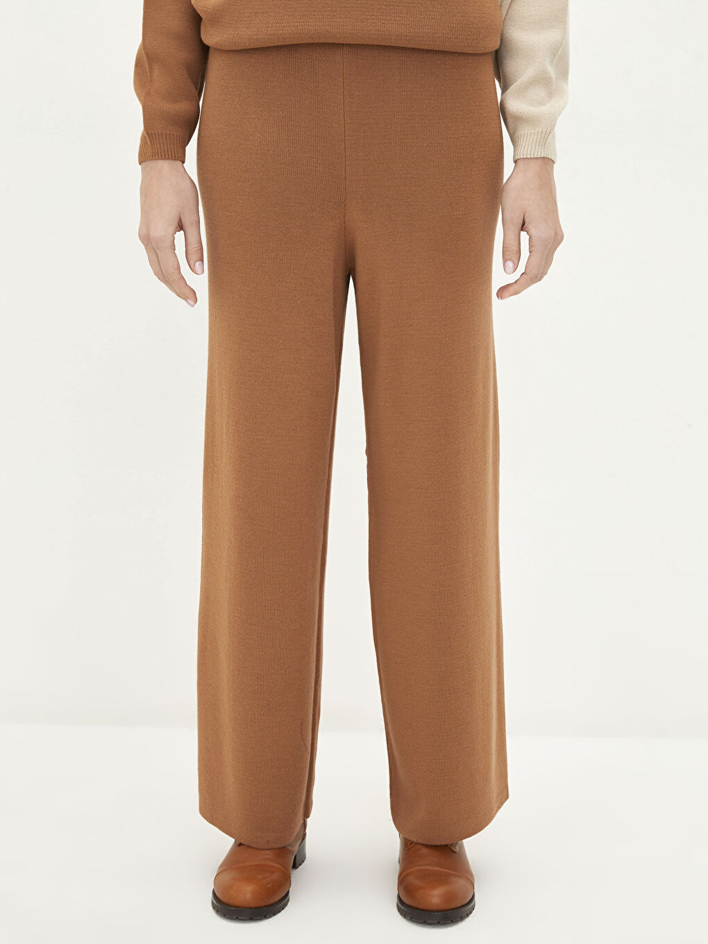 Women's Elasticated Waist Plain Knitwear Trousers-1