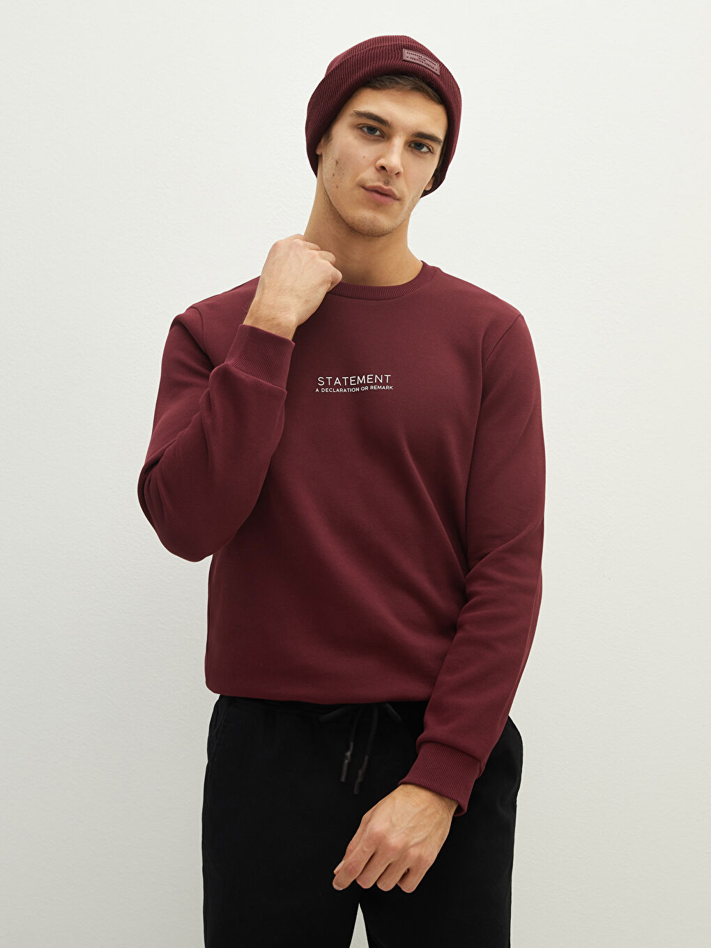 Ерлерге арналған ұзын жең дөңгелек жағалы принтті свитшот-1