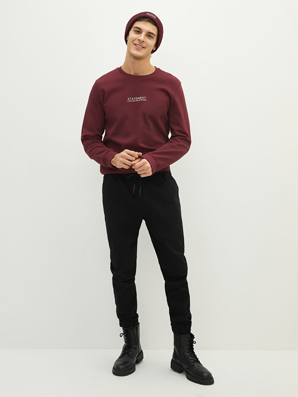 Ерлерге арналған ұзын жең дөңгелек жағалы принтті свитшот-2