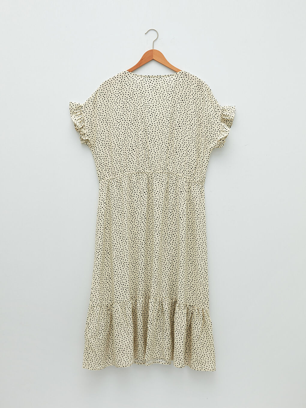 Siyah Kruvaze Yaka Puantiyeli Kısa Kollu Viskon Kadın Elbise-6