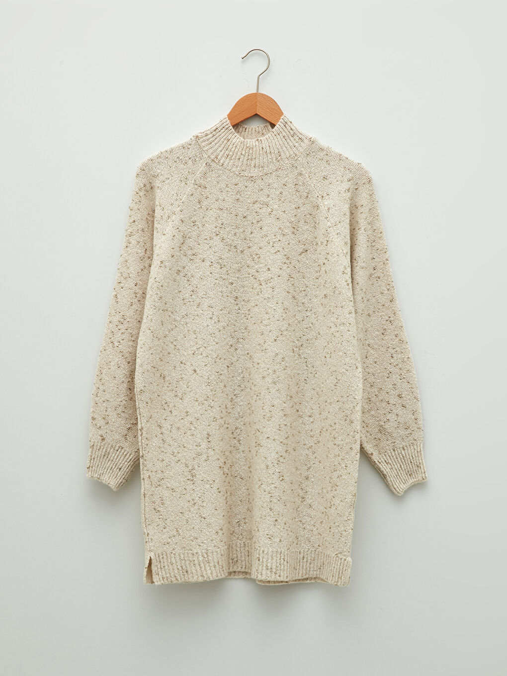 تونيك تريكو كم طويل منقوش بياقة هاي نيك أوفراسايز للسيدات-4