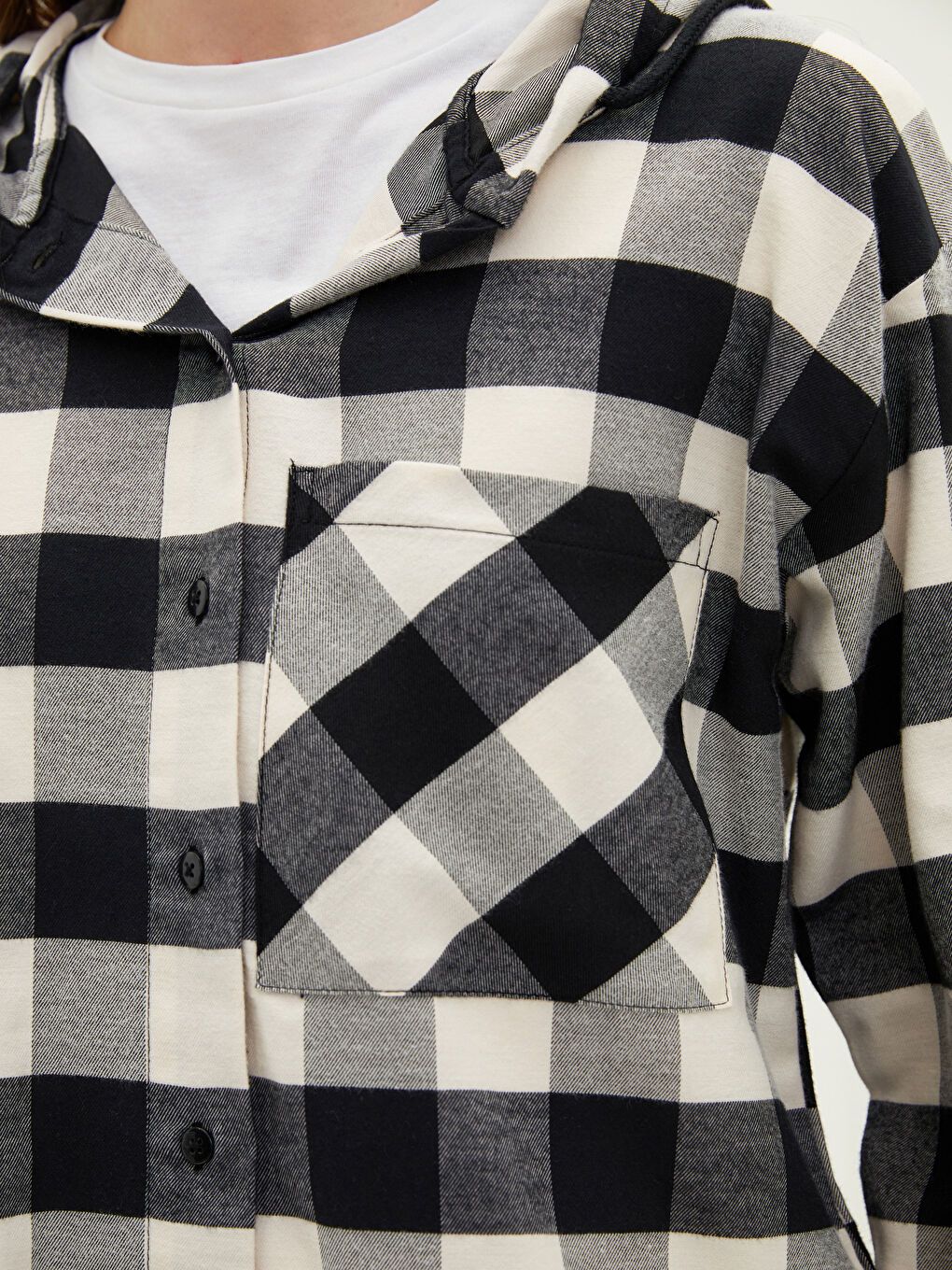 Hooded Plaid Pocket Detailed Long Sleeve Women's Tunic-1