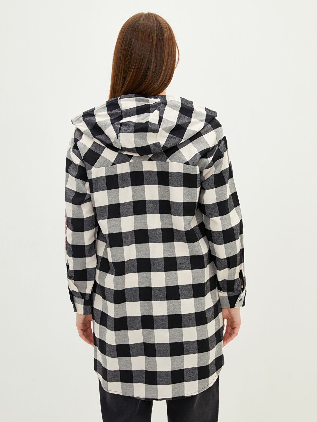 Hooded Plaid Pocket Detailed Long Sleeve Women's Tunic-3