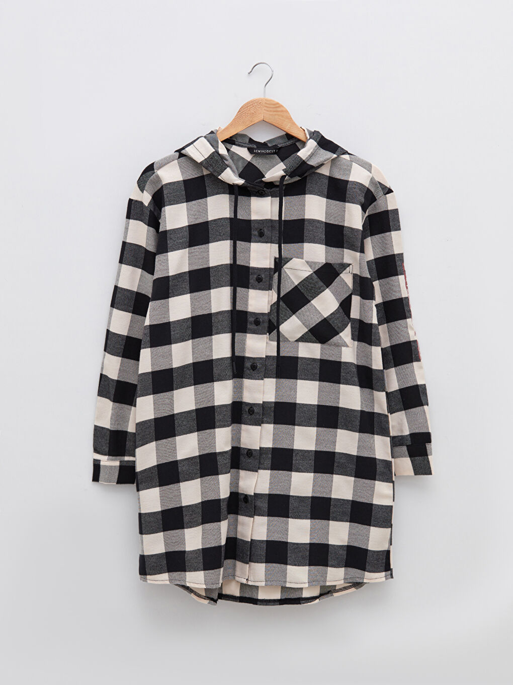 Hooded Plaid Pocket Detailed Long Sleeve Women's Tunic-4