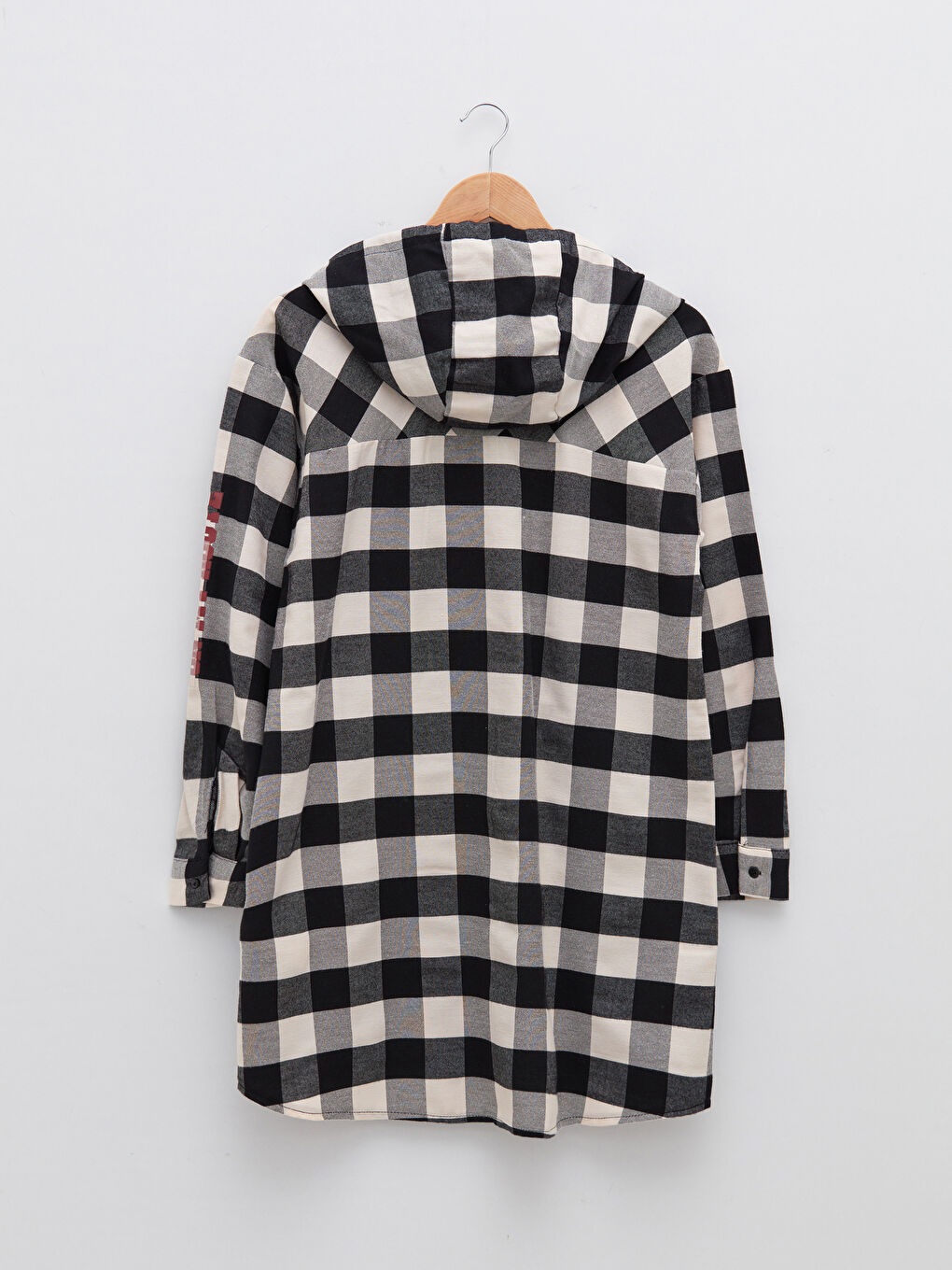 Hooded Plaid Pocket Detailed Long Sleeve Women's Tunic-5