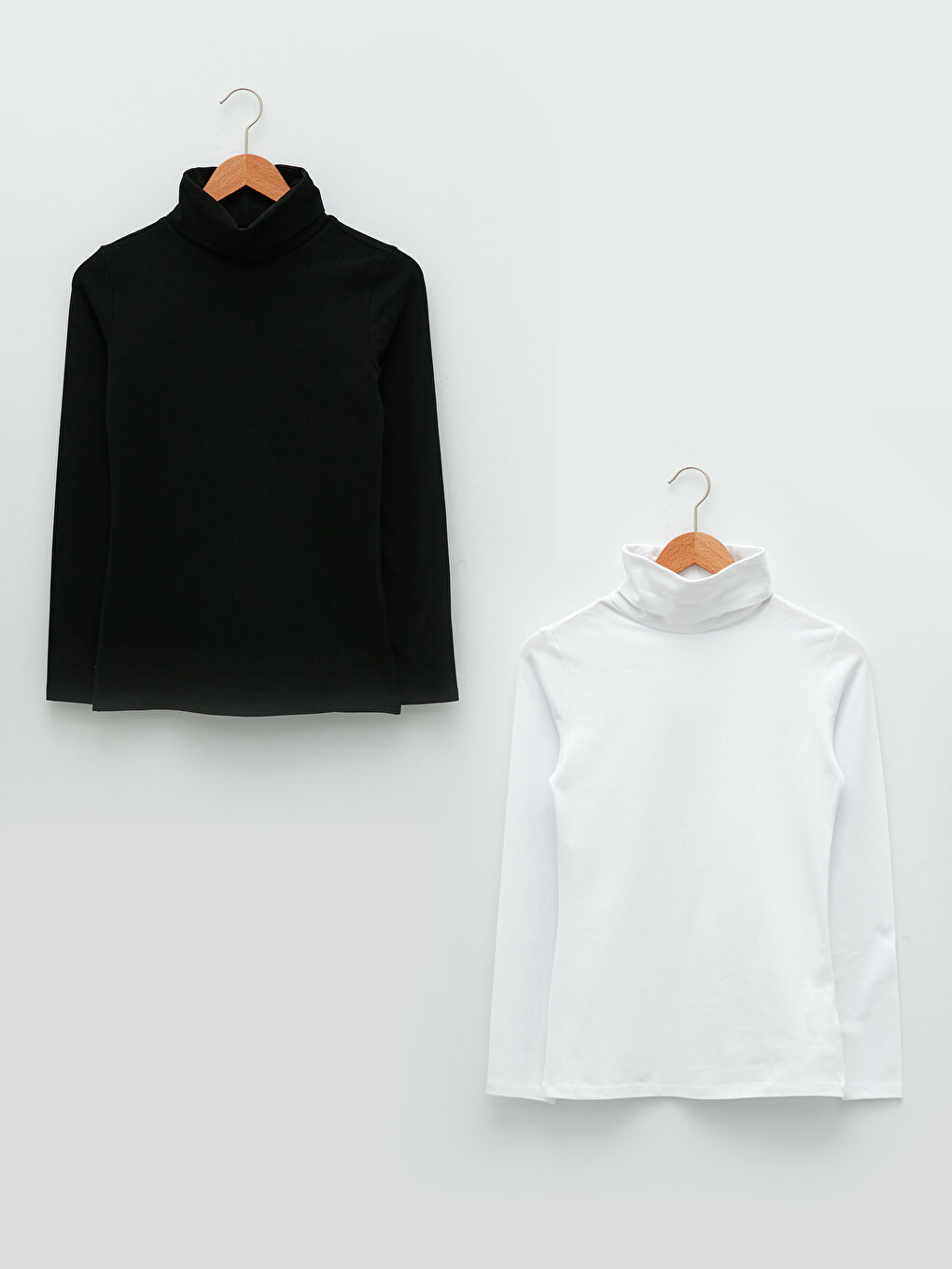 Ekru Kadın Dik Yaka Uzun Kollu Düz Tişört 2'li Paket-10