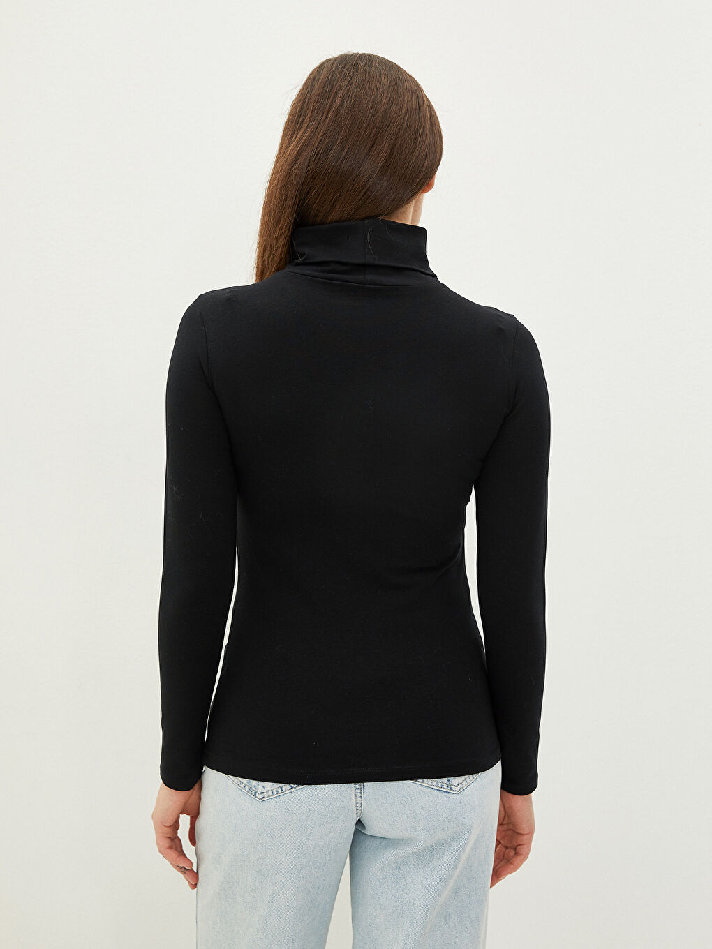 Ekru Kadın Dik Yaka Uzun Kollu Düz Tişört 2'li Paket-4