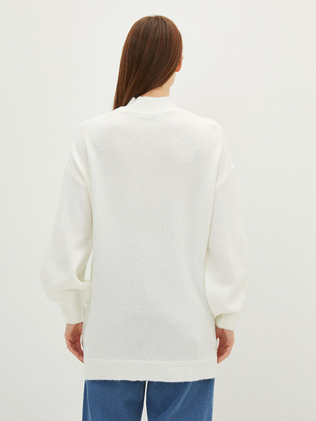 Stehkragen Pailletten Langarm Oversize Damen Strick Tunika-4