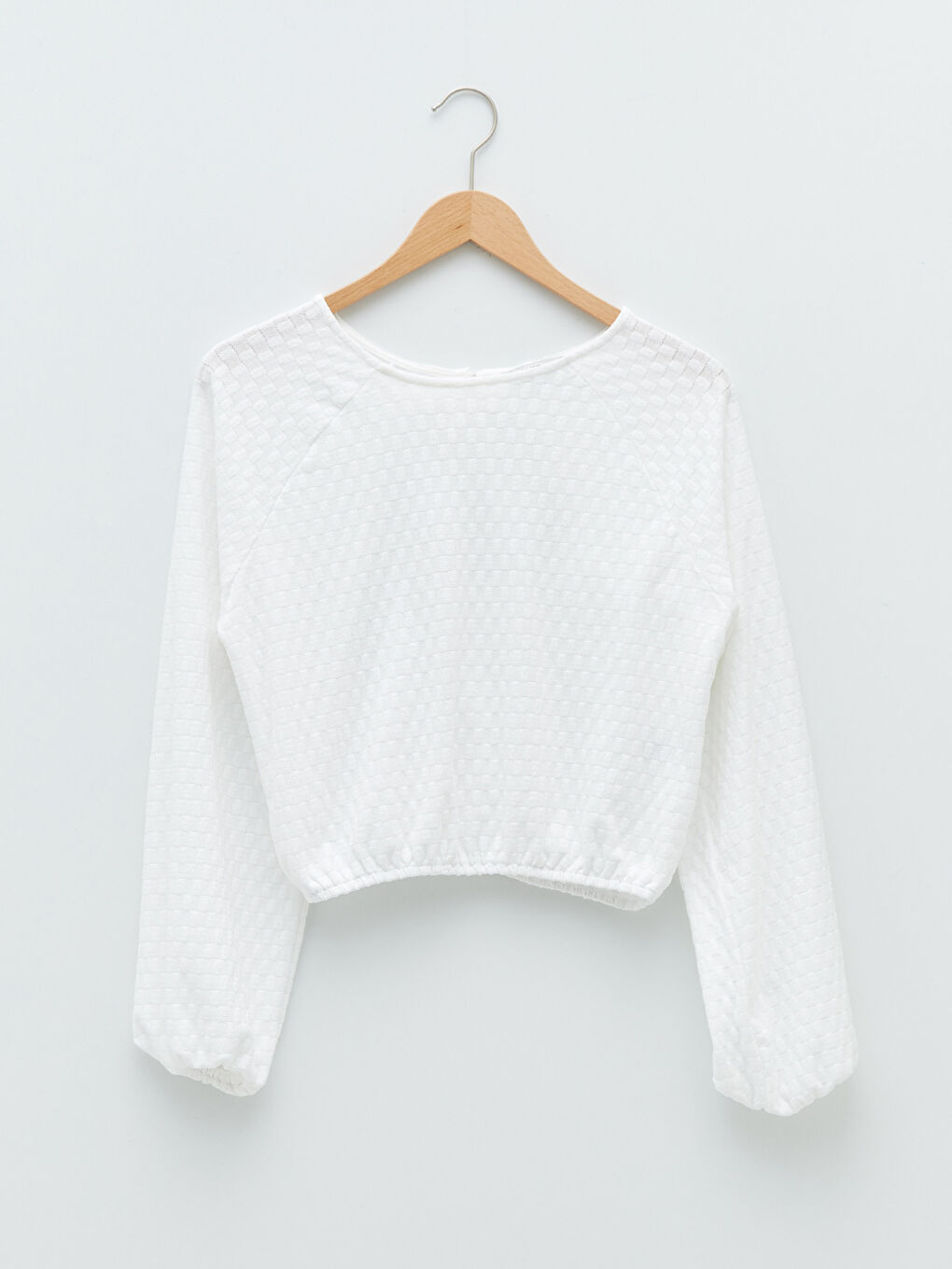 Crew Neck Self-Patterned Long Sleeve Women's Blouse-5