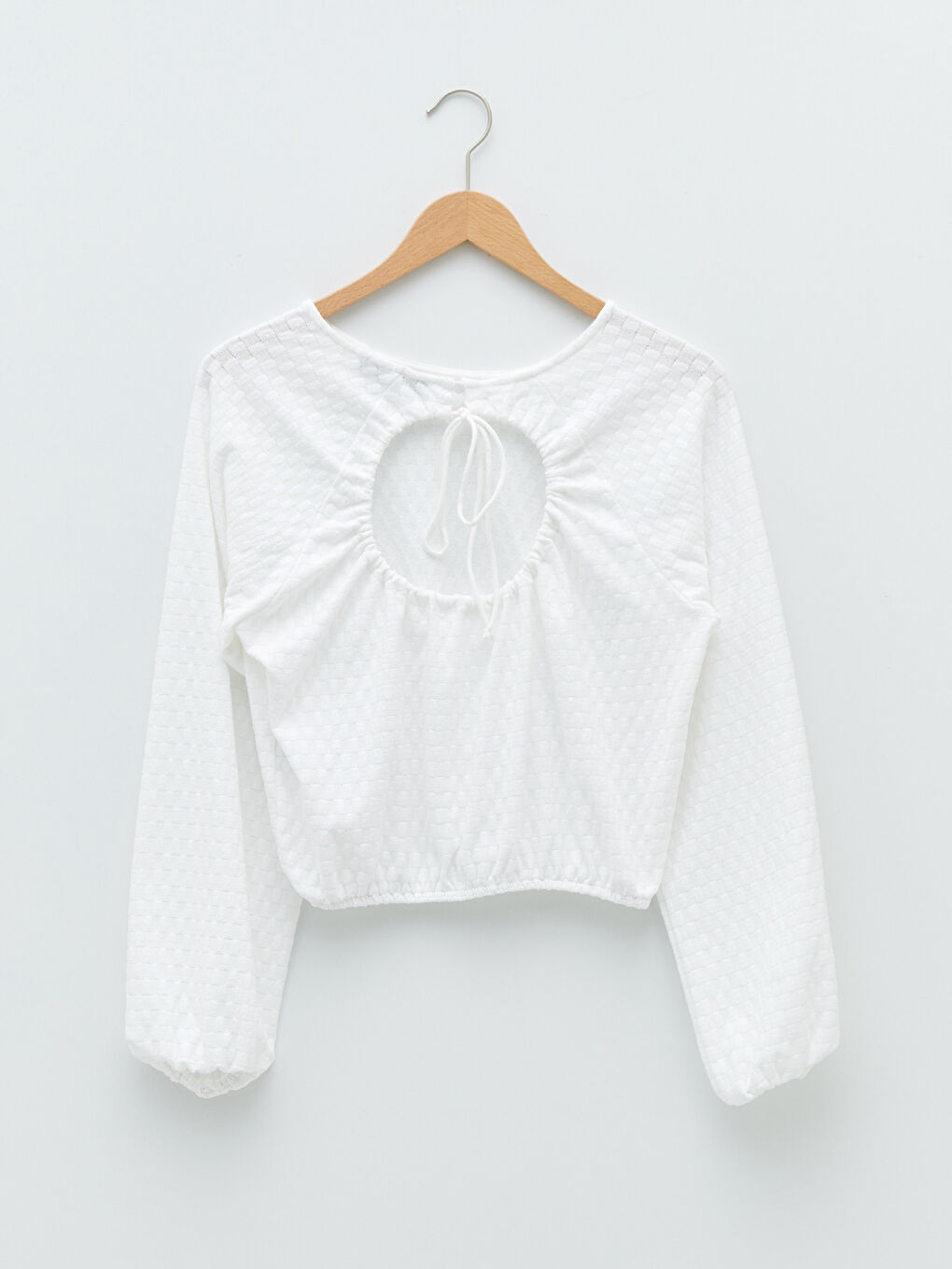 Crew Neck Self-Patterned Long Sleeve Women's Blouse-6