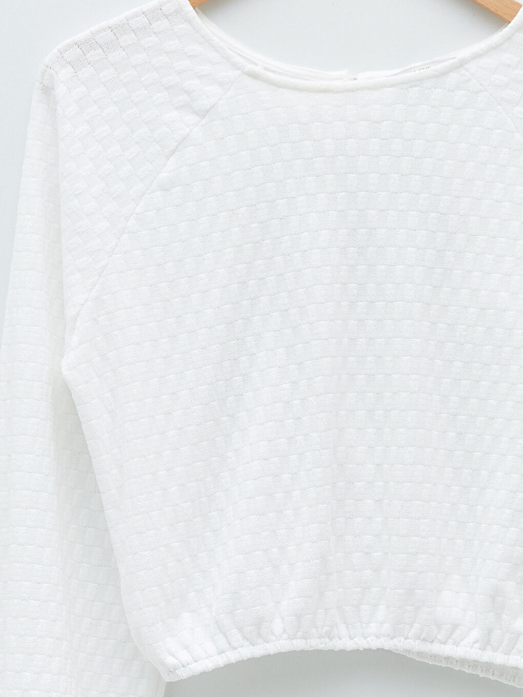 Crew Neck Self-Patterned Long Sleeve Women's Blouse-7