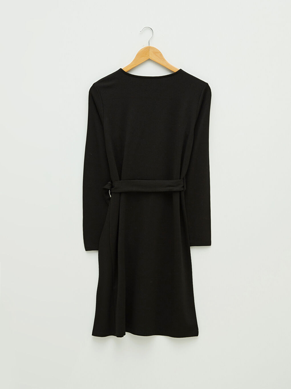 Siyah Bisiklet Yaka Düz Uzun Kollu Ponte Kumaş Kadın Elbise-6