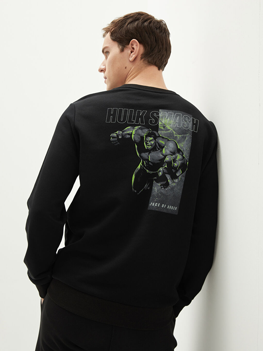 Siyah Bisiklet Yaka Hulk Baskılı Uzun Kollu Erkek Kalın Sweatshirt